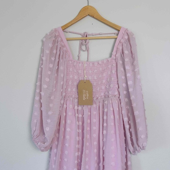 Listicle Medium Sheer Long Sleeve Square Neckline Smocked Bodice Polka Dot Pink - Picture 4 of 12